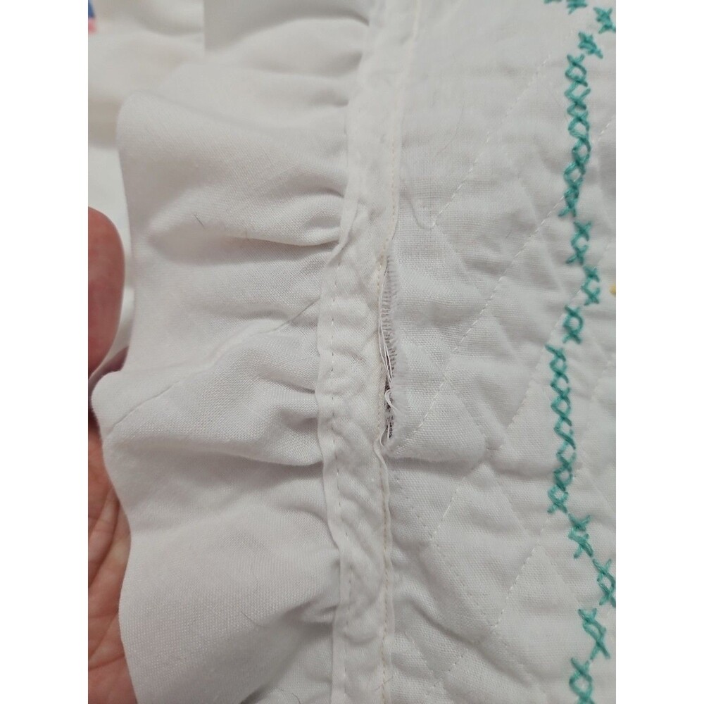 Handmade Baby Blanket Embroidered Cross Stitch Bunnies Ruffled Edge 42" X 33" - Picture 8 of 15